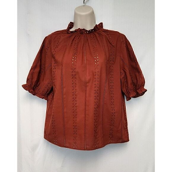 Universal Thread Eyelet 3/4 Balloon Sleeve Blouse Color Brown Size Small - Picture 4 of 8